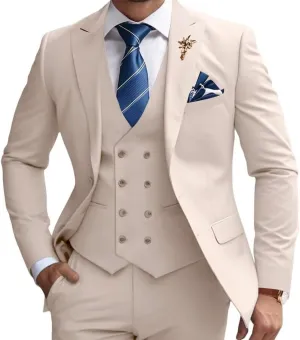 Mens Suits 3 Piece Slim Fit Suit Set Business Wedding Tuxedo Jacket Vest Pants