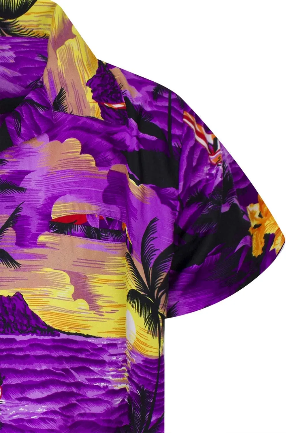 Men's Surfing-Shirt Short-Sleeve Casual-Button-Down Hawaii-Vacation Palms Sunset
