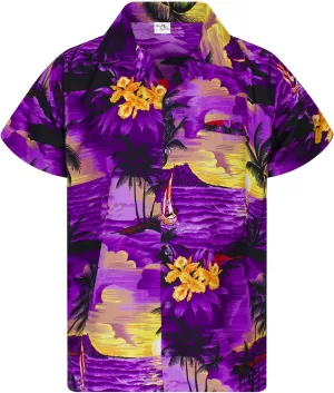 Men's Surfing-Shirt Short-Sleeve Casual-Button-Down Hawaii-Vacation Palms Sunset