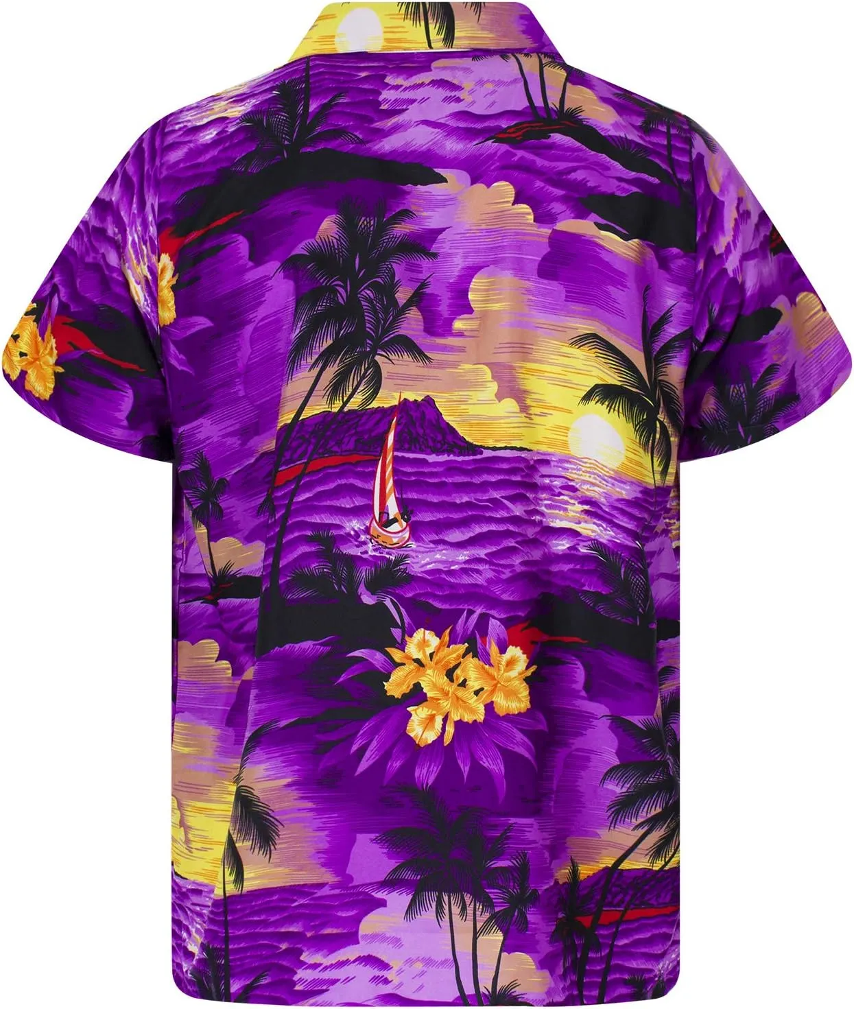 Men's Surfing-Shirt Short-Sleeve Casual-Button-Down Hawaii-Vacation Palms Sunset