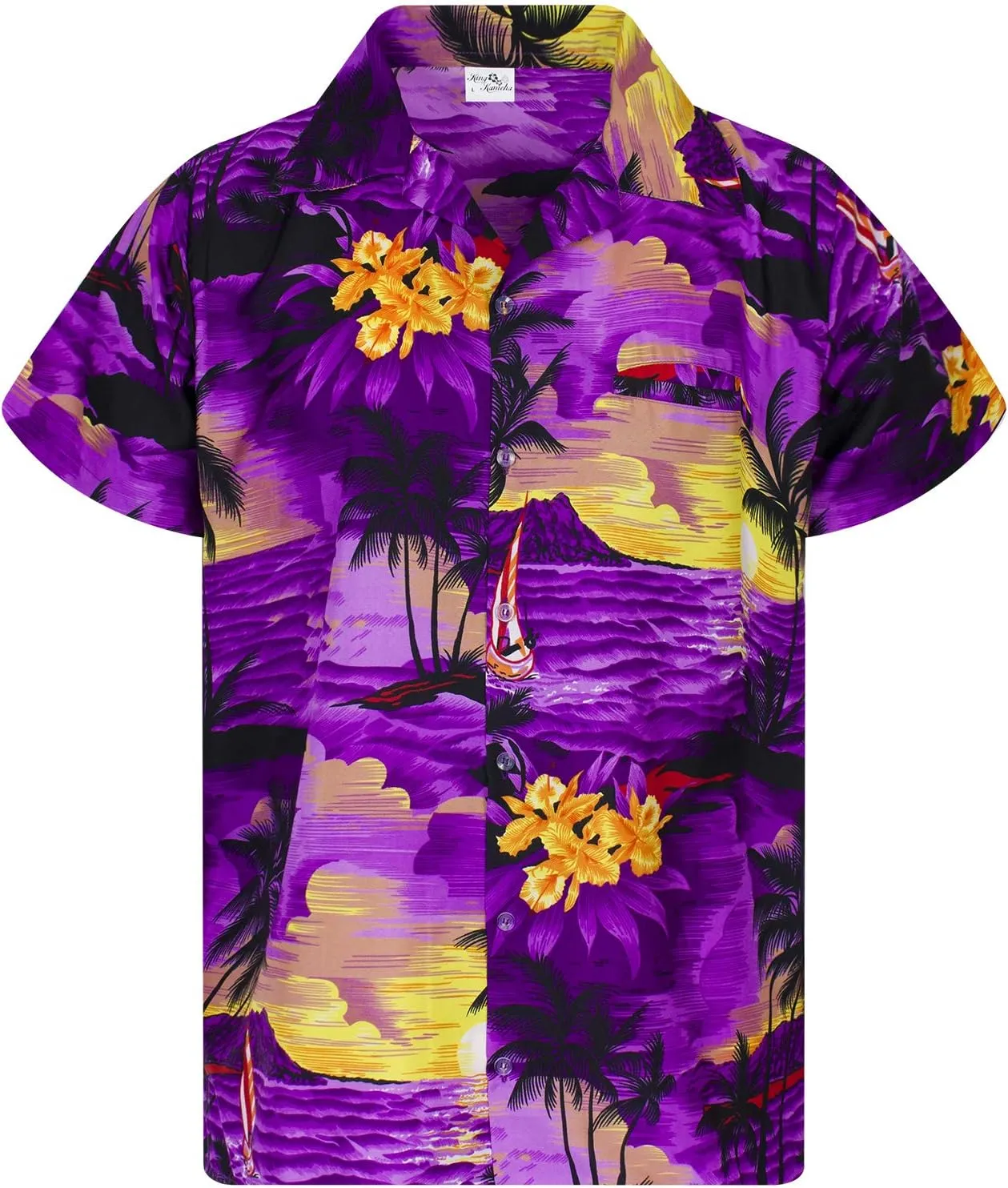 Men's Surfing-Shirt Short-Sleeve Casual-Button-Down Hawaii-Vacation Palms Sunset
