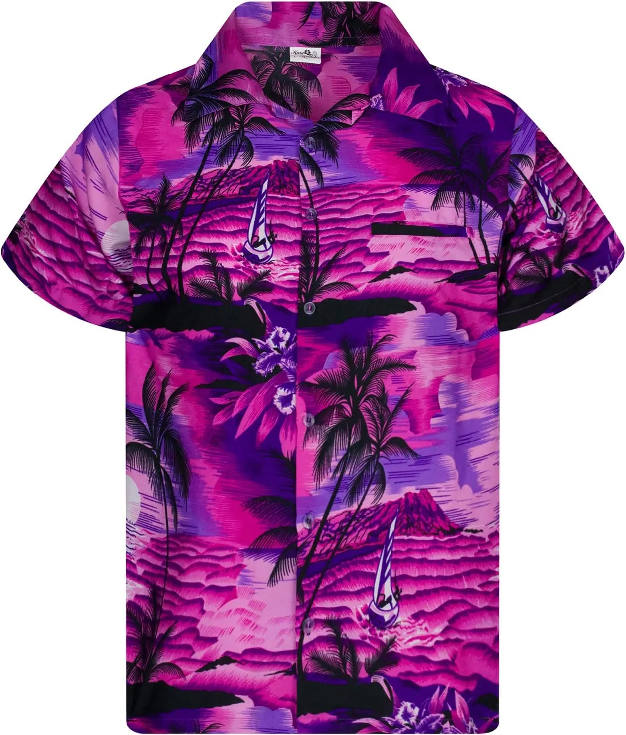Men's Surfing-Shirt Short-Sleeve Casual-Button-Down Hawaii-Vacation Palms Sunset