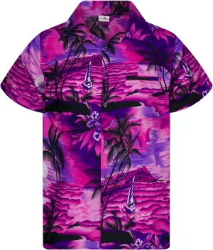 Men's Surfing-Shirt Short-Sleeve Casual-Button-Down Hawaii-Vacation Palms Sunset