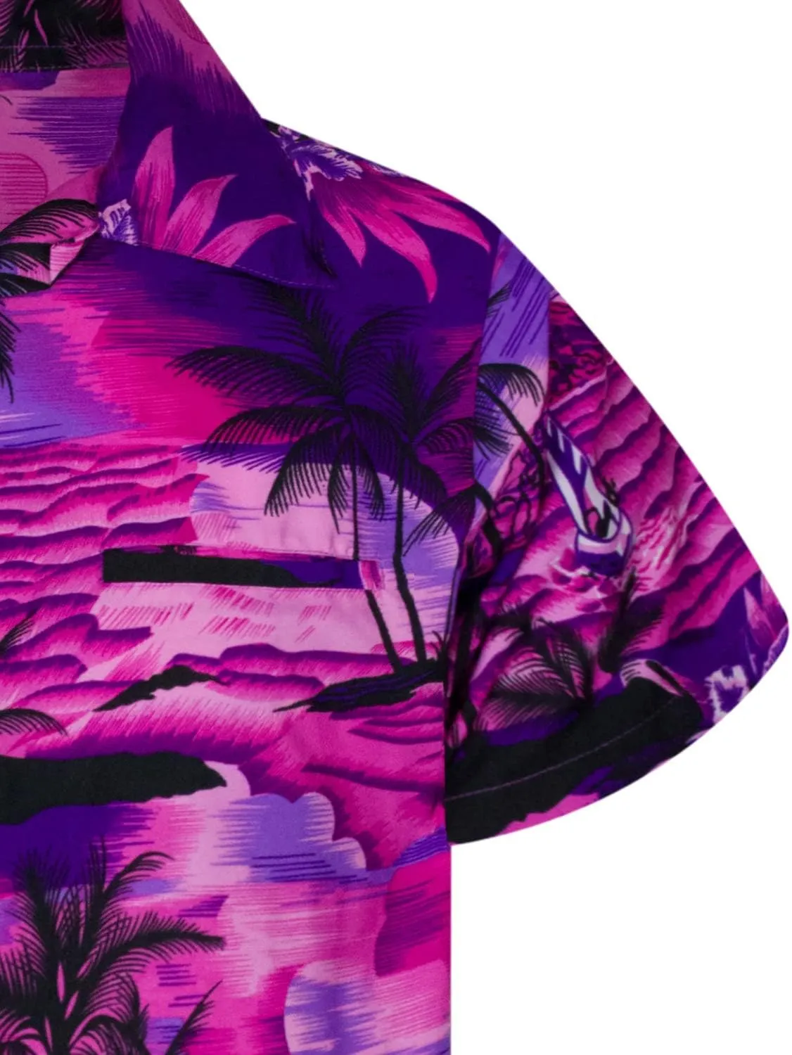 Men's Surfing-Shirt Short-Sleeve Casual-Button-Down Hawaii-Vacation Palms Sunset