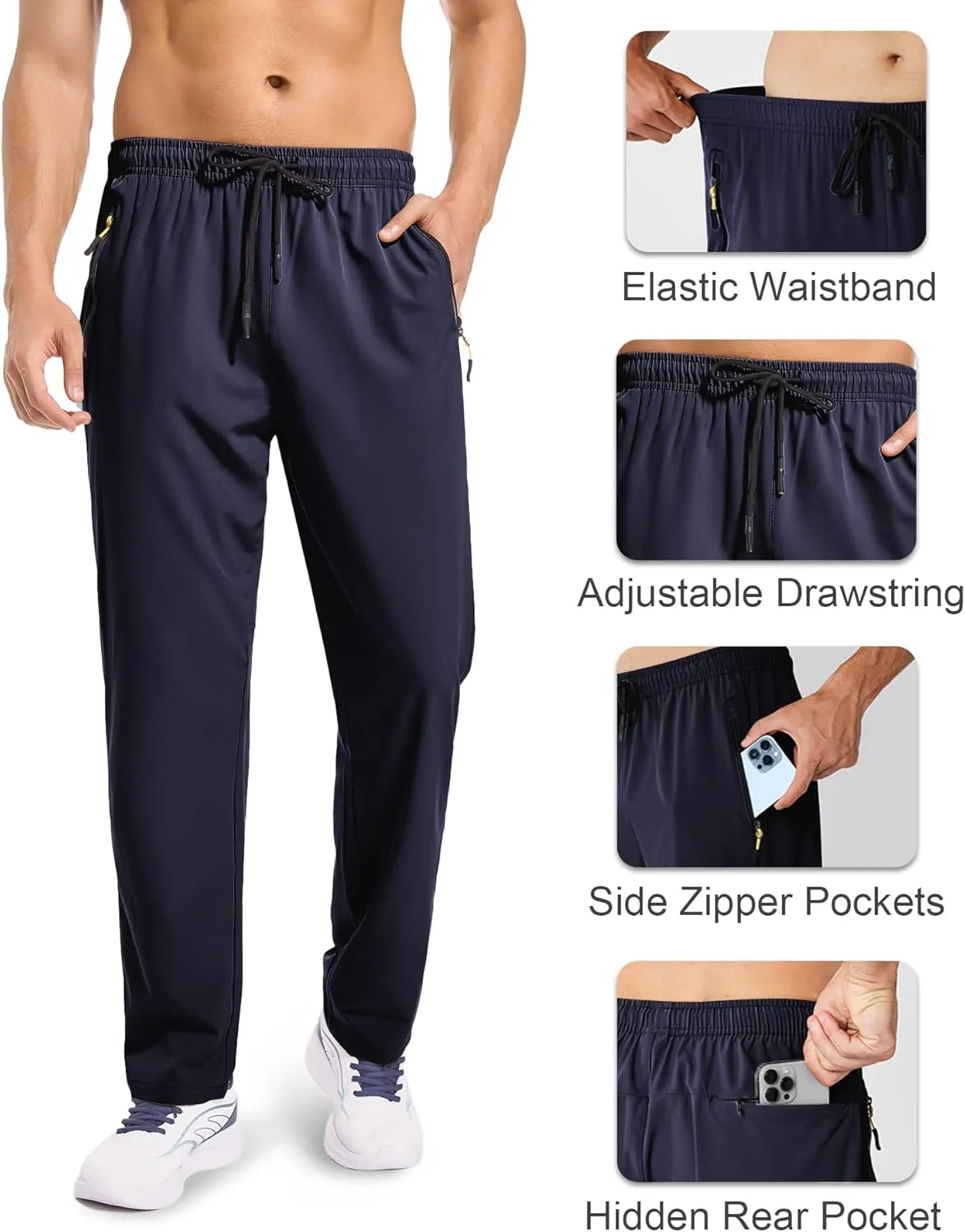 Men's Sweatpants Lightweight Workout Pants with Zipper Pockets Elastic Waist Athletic Pants for Men Exercise Jogging Hiking