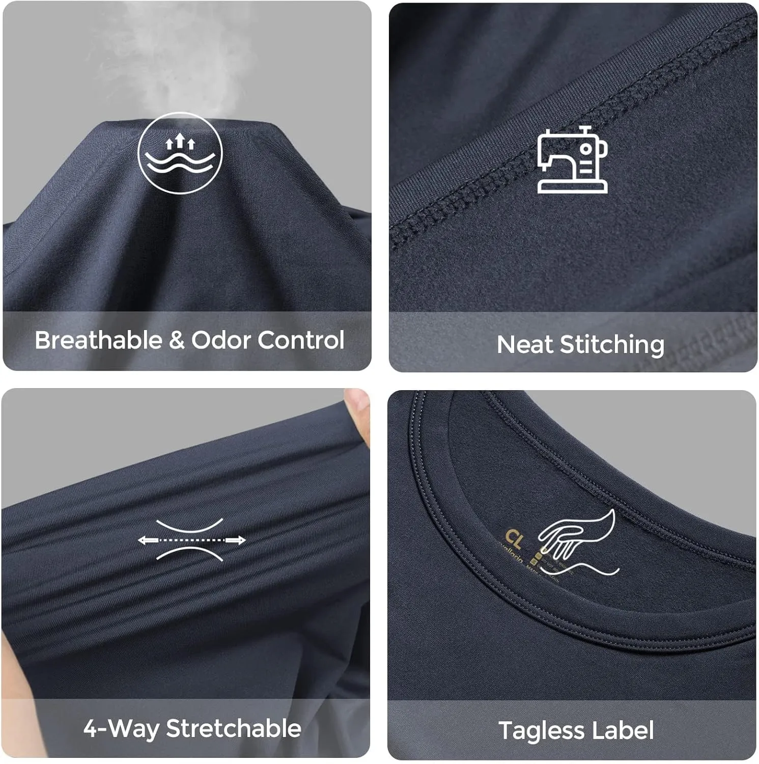 Men's Thermal Shirt 1/2/4 Pcs Fleece Lined Long Sleeve Tops Athletic Base Layer Long John Shirts for Men