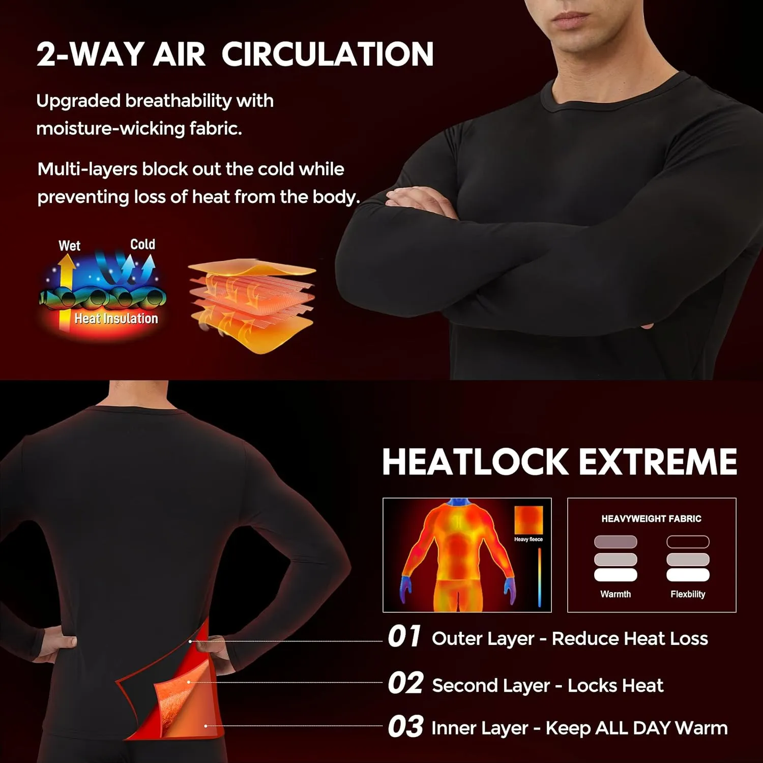 Men's Thermal Shirt 1/2/4 Pcs Fleece Lined Long Sleeve Tops Athletic Base Layer Long John Shirts for Men