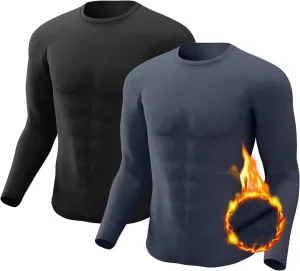 Men's Thermal Shirt 1/2/4 Pcs Fleece Lined Long Sleeve Tops Athletic Base Layer Long John Shirts for Men