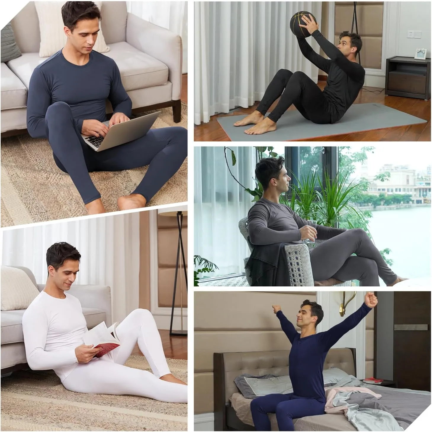Men's Thermal Shirt 1/2/4 Pcs Fleece Lined Long Sleeve Tops Athletic Base Layer Long John Shirts for Men