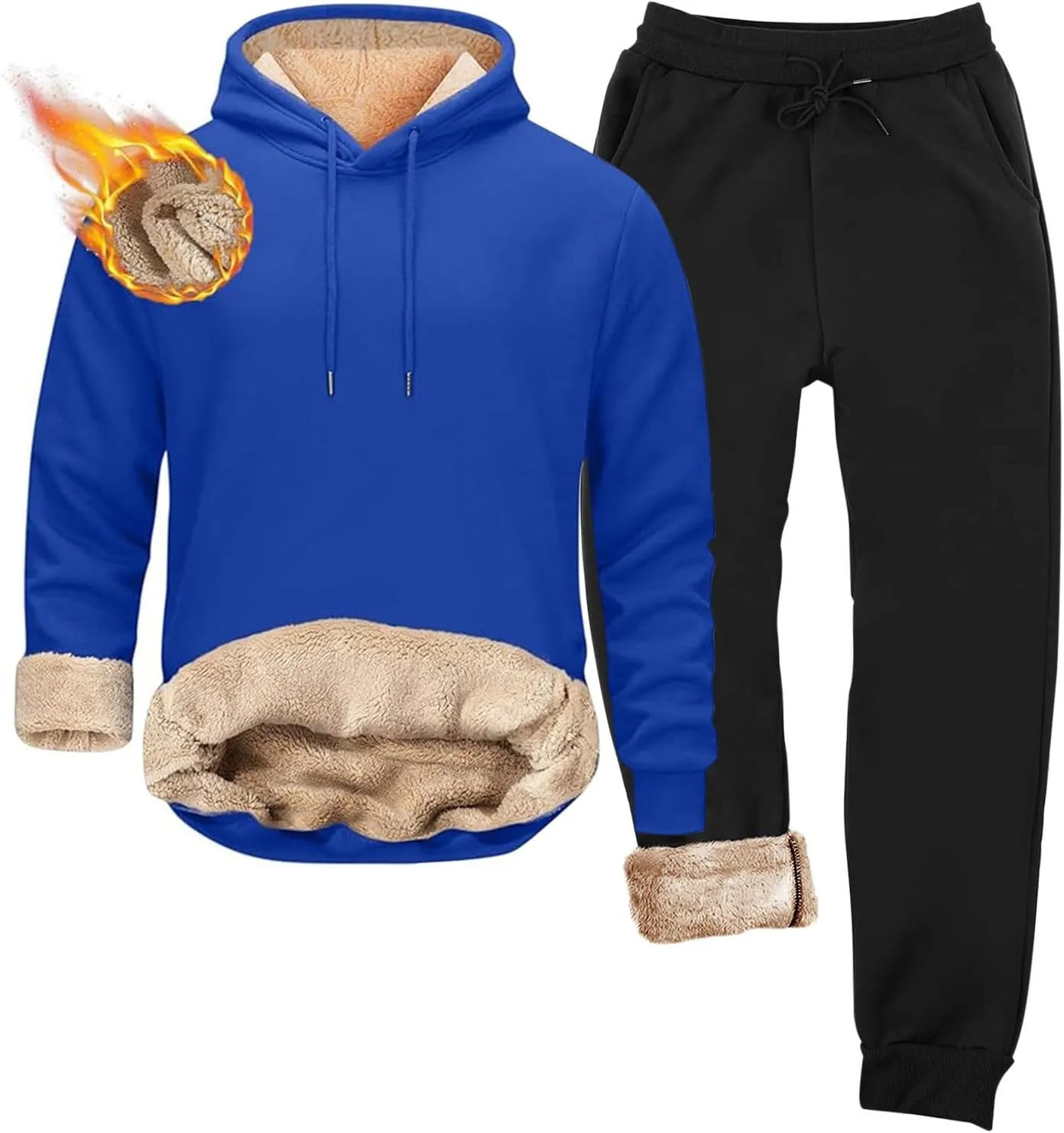 Mens Thermal Underwear Set Contrast Hooded Sweater Casual Sports Suit Thermal Underwear Henley Top Men's Thermal