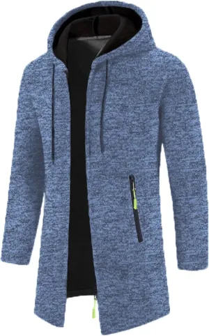 Mens Trench Coat Hoodie Mens Fall Winter Long Open Front Cardigan Sweater Jacket Full Zip Classic Business Overcoat