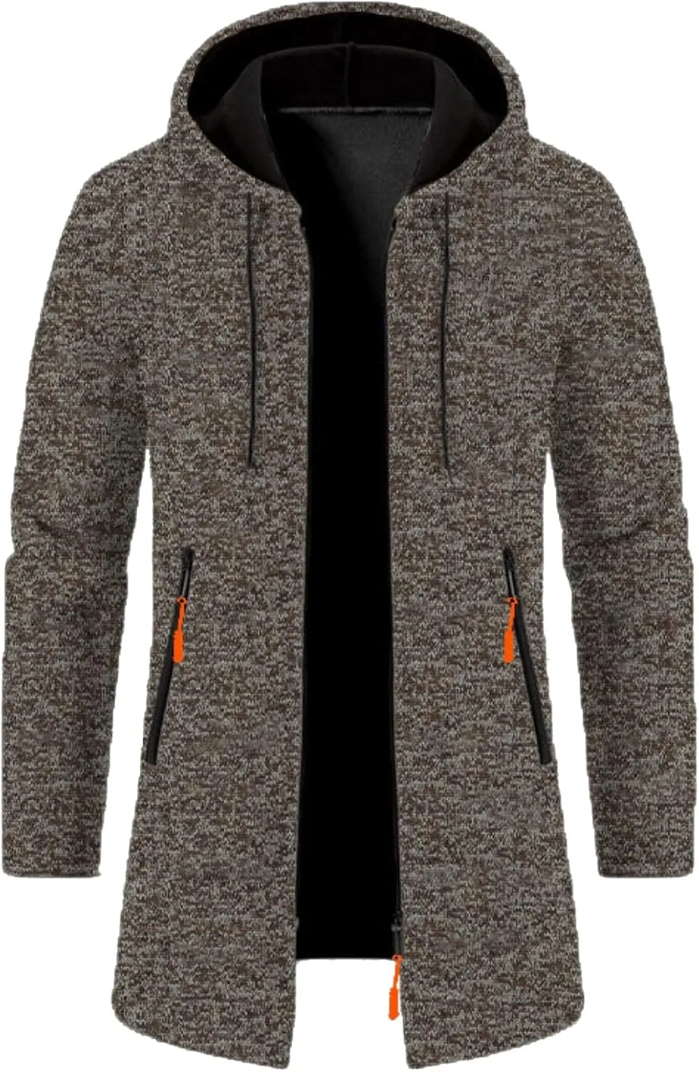 Mens Trench Coat Hoodie Mens Fall Winter Long Open Front Cardigan Sweater Jacket Full Zip Classic Business Overcoat
