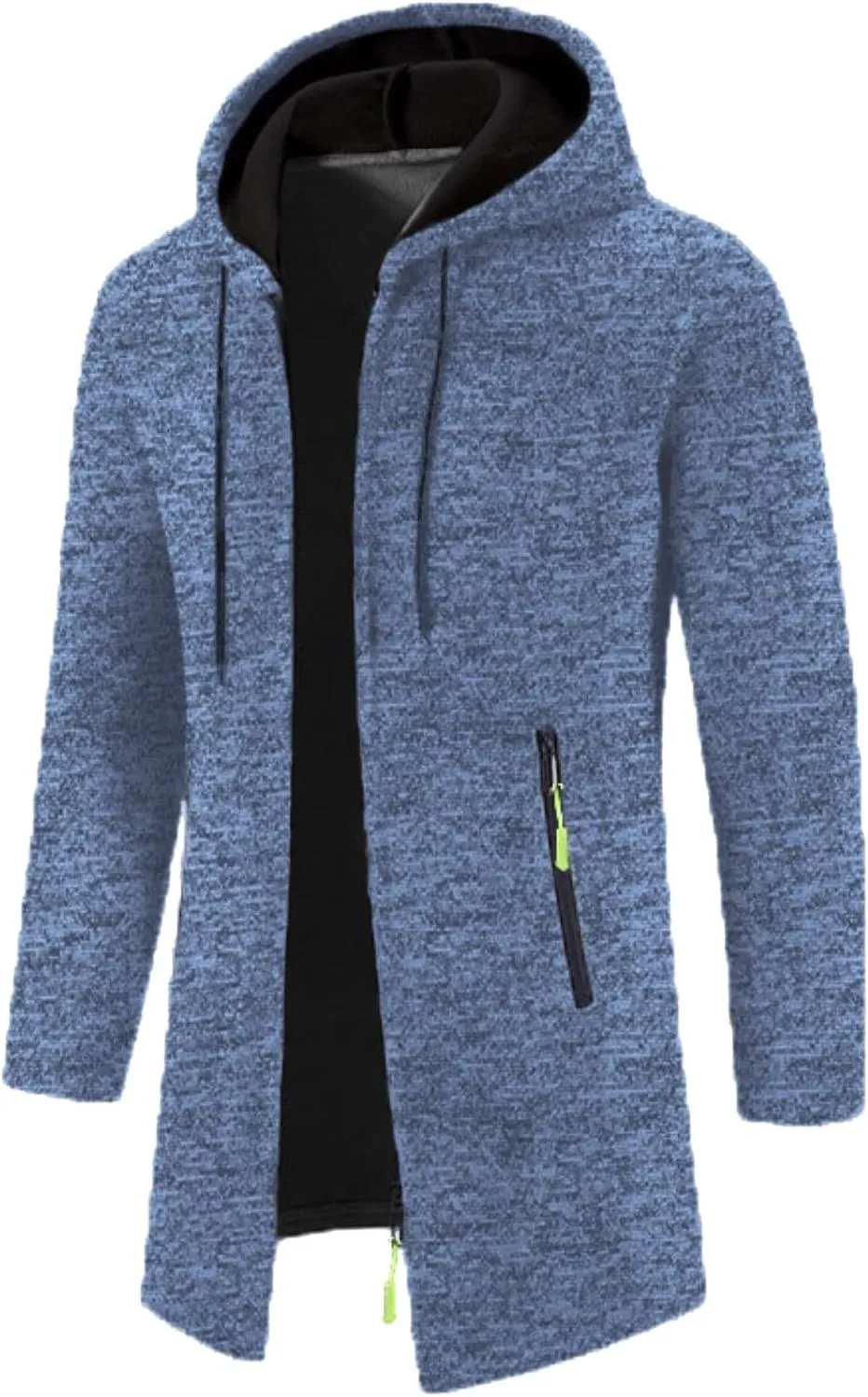 Mens Trench Coat Hoodie Mens Fall Winter Long Open Front Cardigan Sweater Jacket Full Zip Classic Business Overcoat