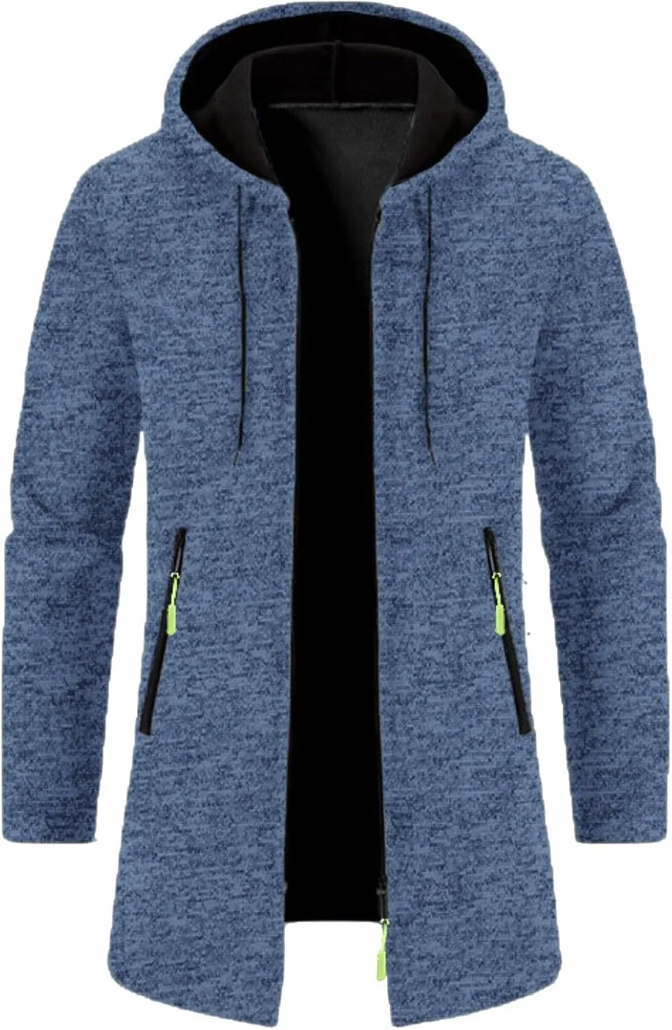 Mens Trench Coat Hoodie Mens Fall Winter Long Open Front Cardigan Sweater Jacket Full Zip Classic Business Overcoat