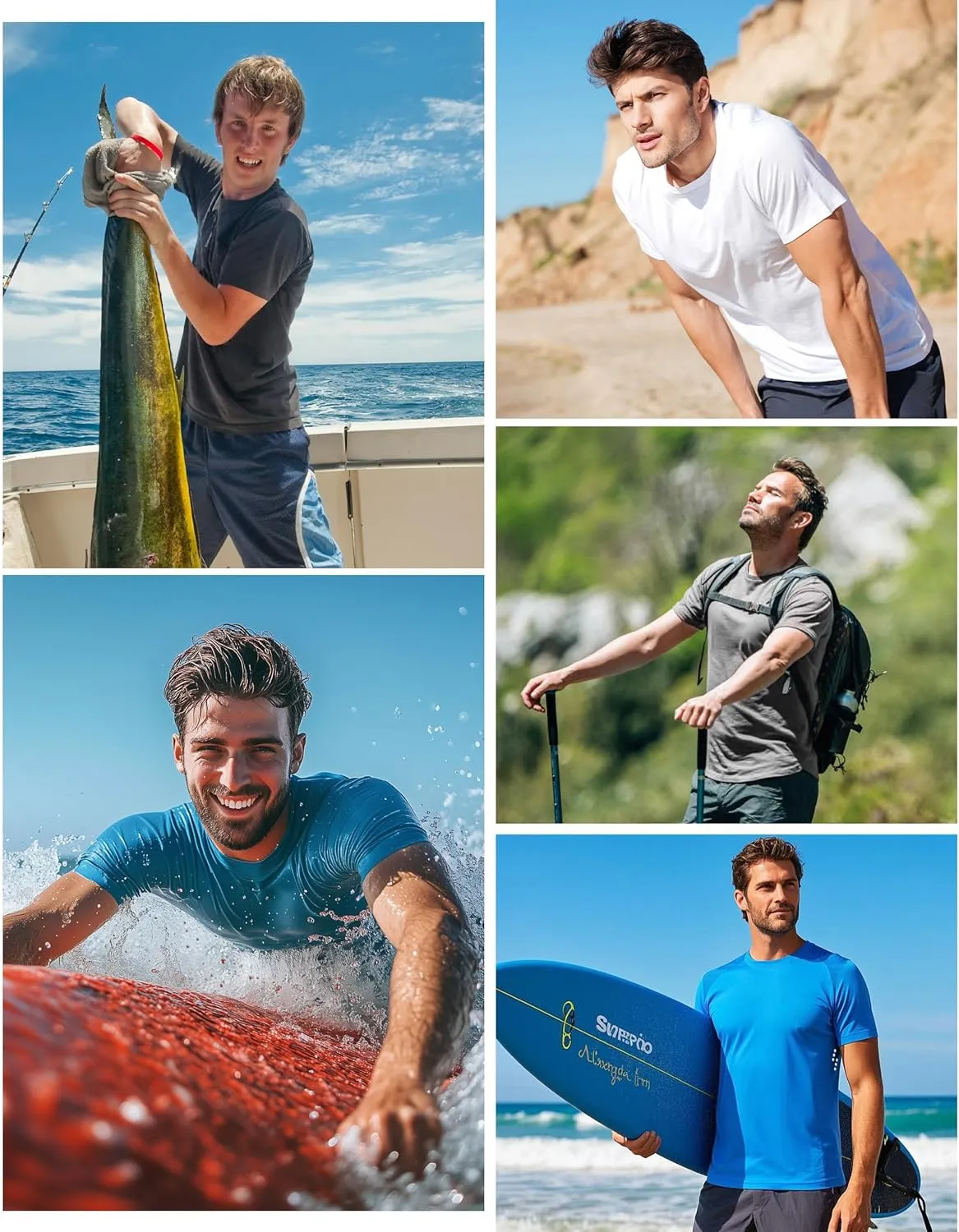 Men's UPF 50  Swim Shirts, Sun Protection Short Sleeve Rash Guard, Quick Dry T-Shirt for Fishing and Surfing