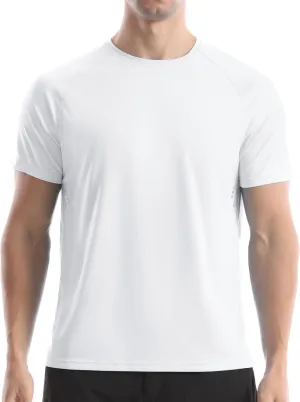 Men's UPF 50  Swim Shirts, Sun Protection Short Sleeve Rash Guard, Quick Dry T-Shirt for Fishing and Surfing