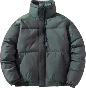 Men's Winter Cotton Padded Jacket Casual Quilted Stand Collar Coat Male Warm Zipper Reflective Drawstring Jacket
