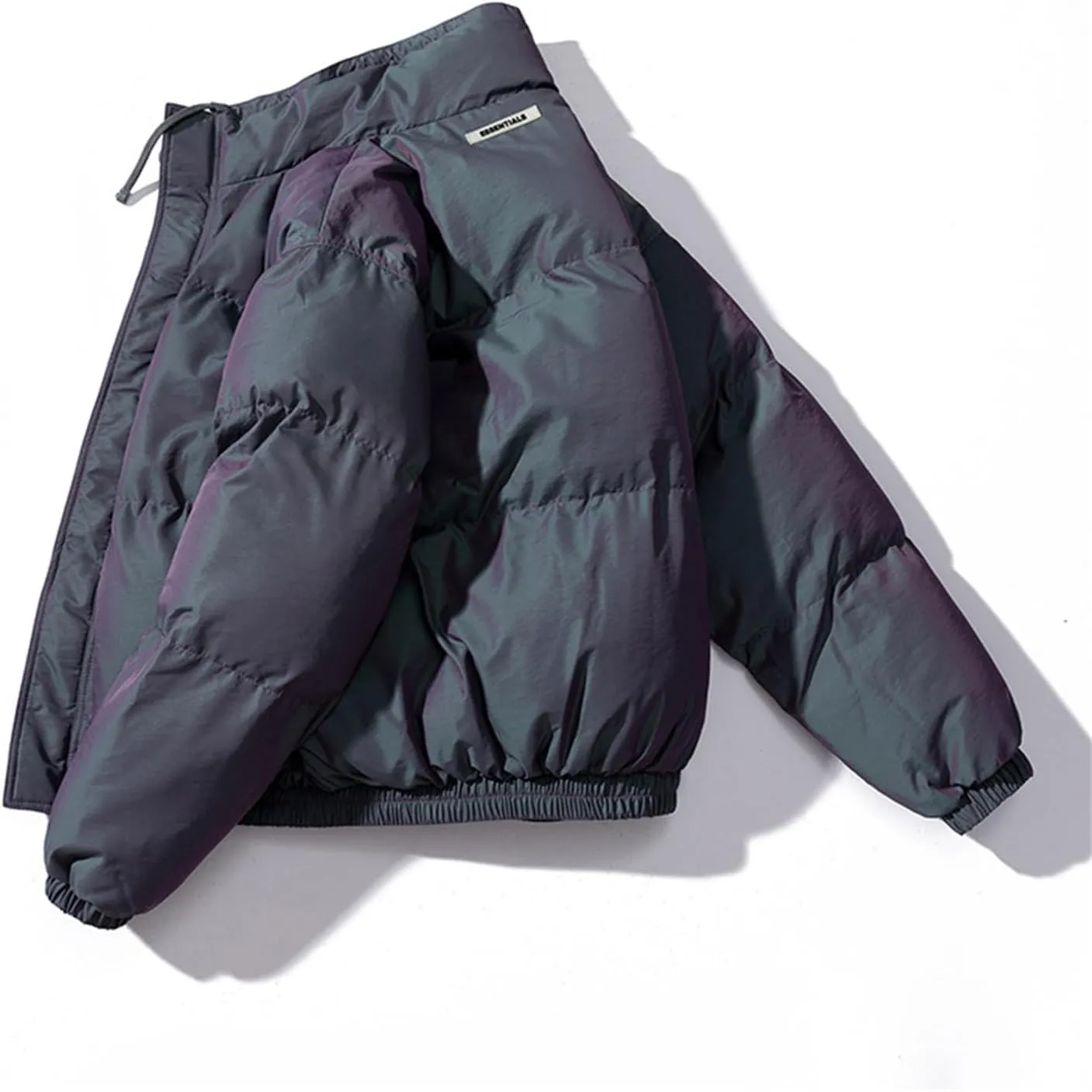 Men's Winter Cotton Padded Jacket Casual Quilted Stand Collar Coat Male Warm Zipper Reflective Drawstring Jacket