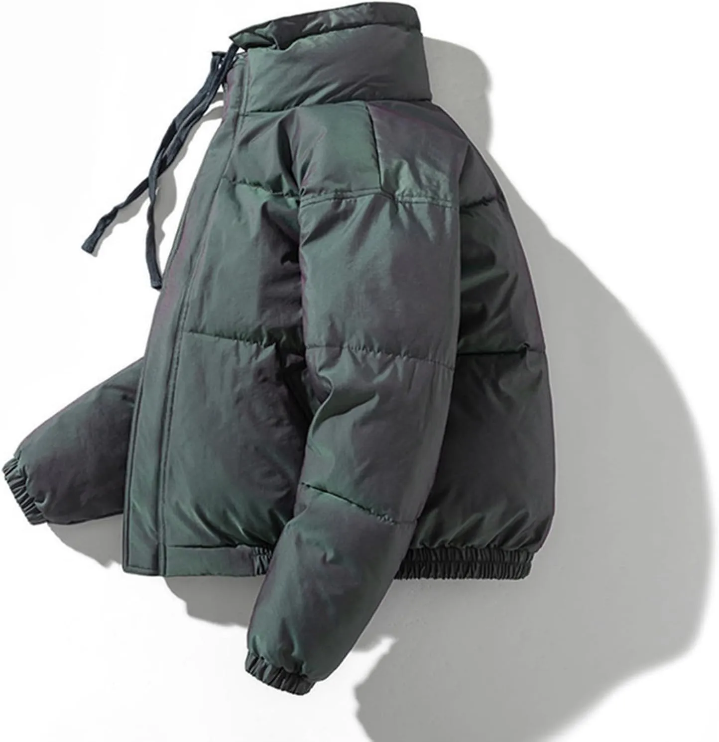Men's Winter Cotton Padded Jacket Casual Quilted Stand Collar Coat Male Warm Zipper Reflective Drawstring Jacket