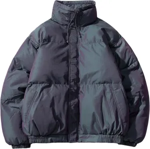 Men's Winter Cotton Padded Jacket Casual Quilted Stand Collar Coat Male Warm Zipper Reflective Drawstring Jacket