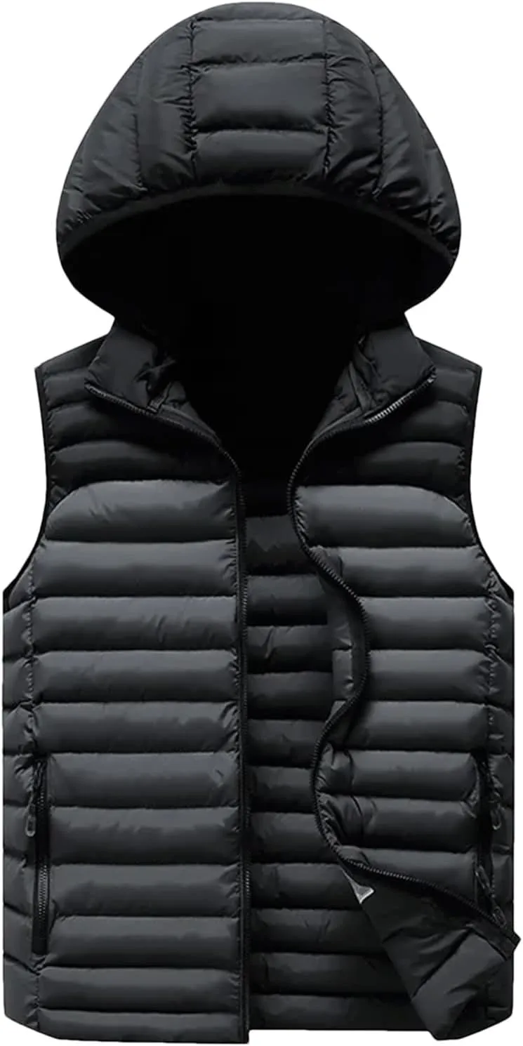 Mens Winter Sleeveless Jacket For Men Down Vest Mens Warm Thick Hooded Coats Male Cotton-Padded Work Waistcoat