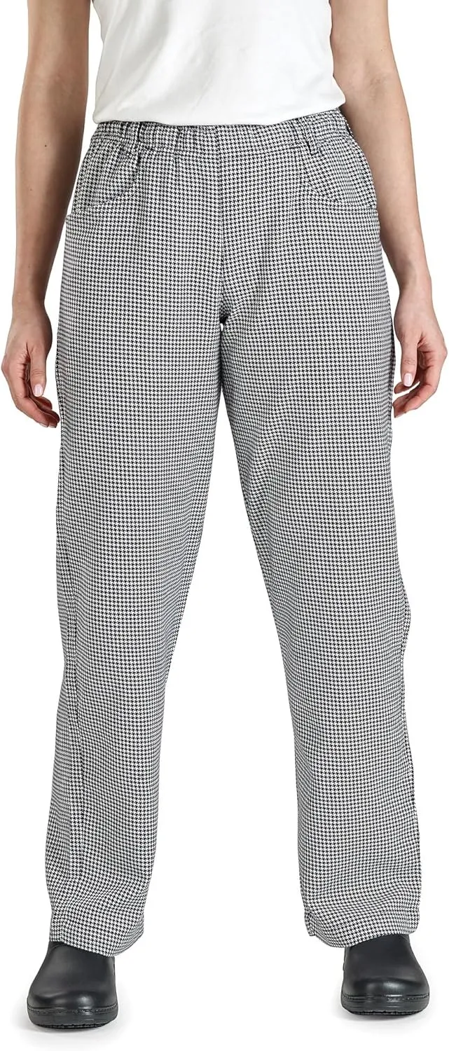 Mercer Culinary M60040HTL Millennia Women's Chef Pants in Hounds Tooth, Large, Black/White