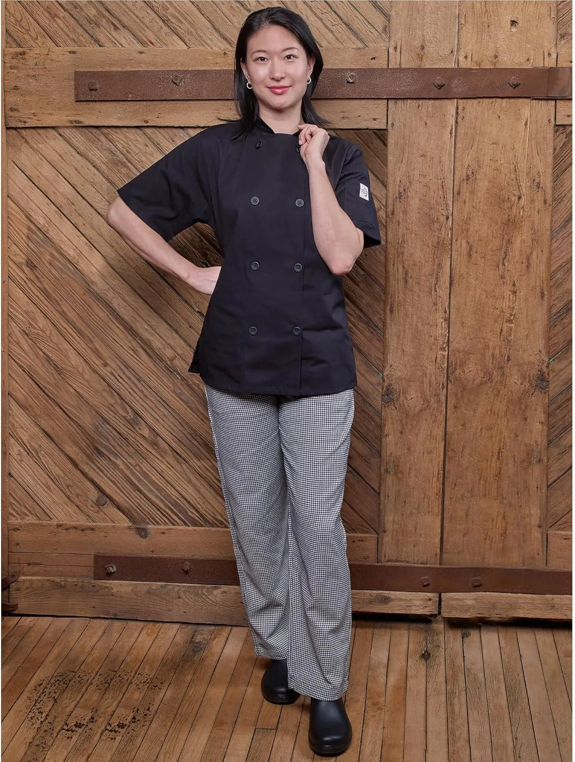 Mercer Culinary M60040HTL Millennia Women's Chef Pants in Hounds Tooth, Large, Black/White