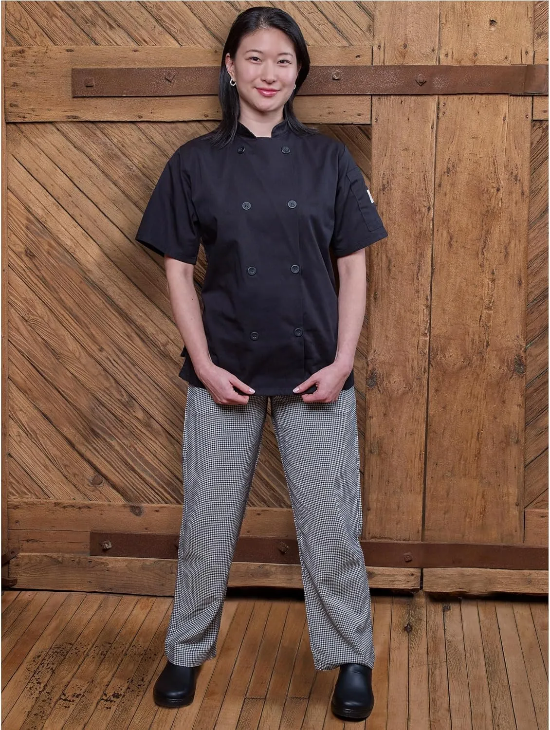 Mercer Culinary M60040HTL Millennia Women's Chef Pants in Hounds Tooth, Large, Black/White
