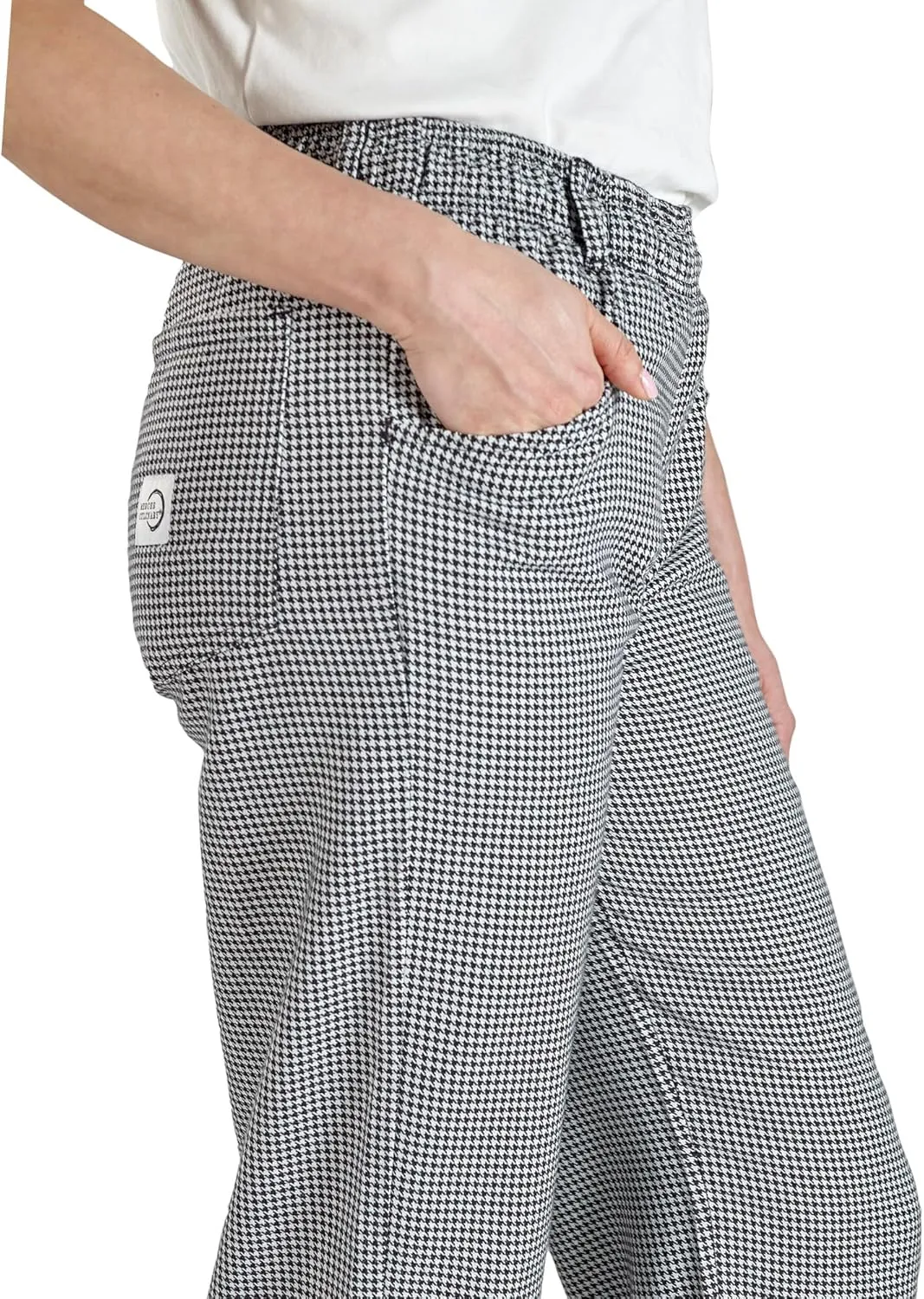 Mercer Culinary M60040HTL Millennia Women's Chef Pants in Hounds Tooth, Large, Black/White