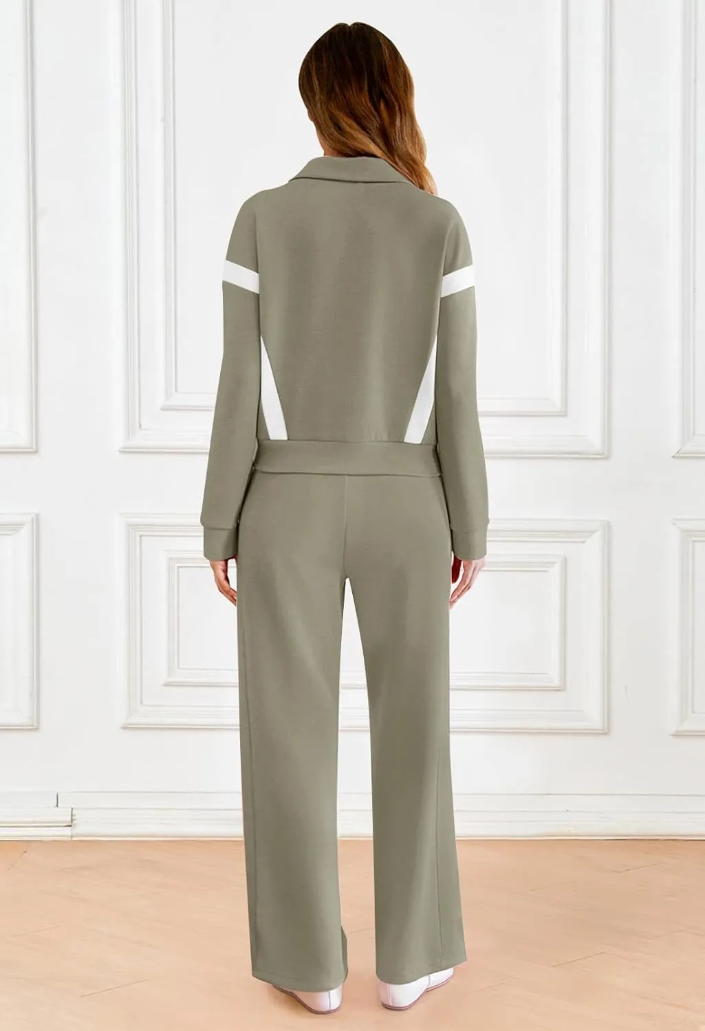 MEROKEETY Women's 2 Piece Outfits Color Block Sweatsuit Zip Up Sweatshirt Wide Leg Sweatpant Tracksuit Lounge Travel Set