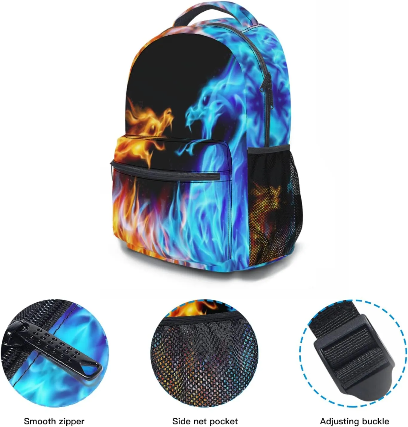 Miaoquhe Gold Fire and Blue Ice Dragon School Backpack, Water Resistant Shoulder Bookbag Children School Outdoors Travel