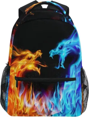 Miaoquhe Gold Fire and Blue Ice Dragon School Backpack, Water Resistant Shoulder Bookbag Children School Outdoors Travel