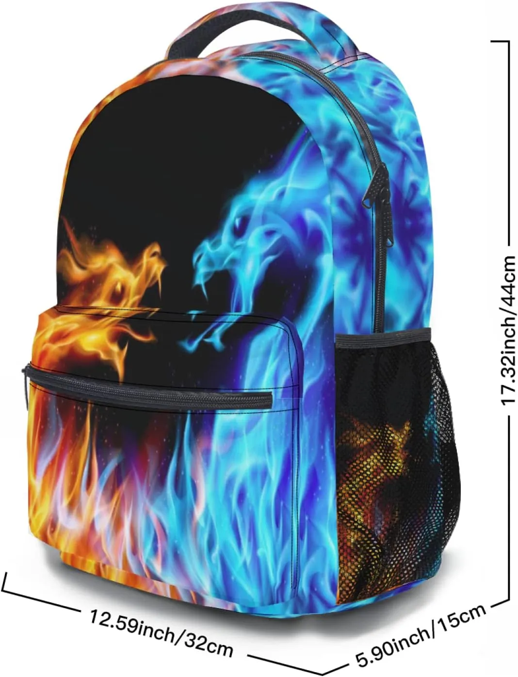 Miaoquhe Gold Fire and Blue Ice Dragon School Backpack, Water Resistant Shoulder Bookbag Children School Outdoors Travel