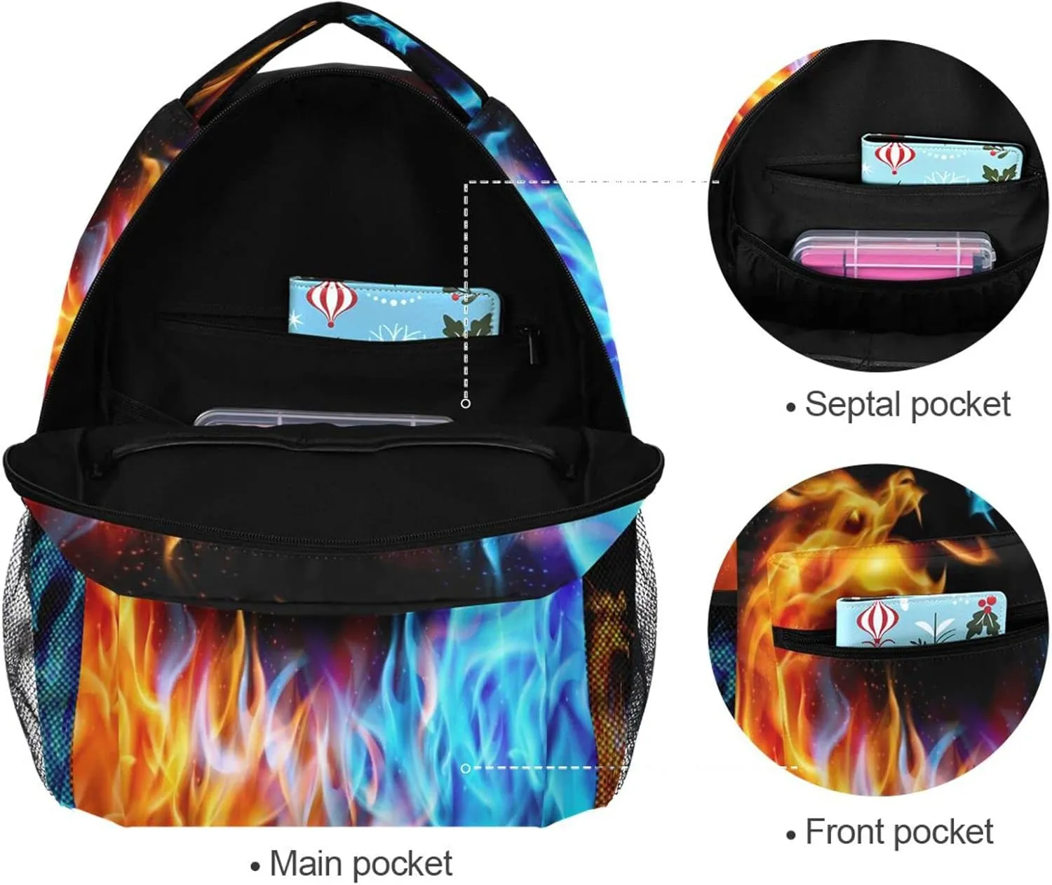 Miaoquhe Gold Fire and Blue Ice Dragon School Backpack, Water Resistant Shoulder Bookbag Children School Outdoors Travel