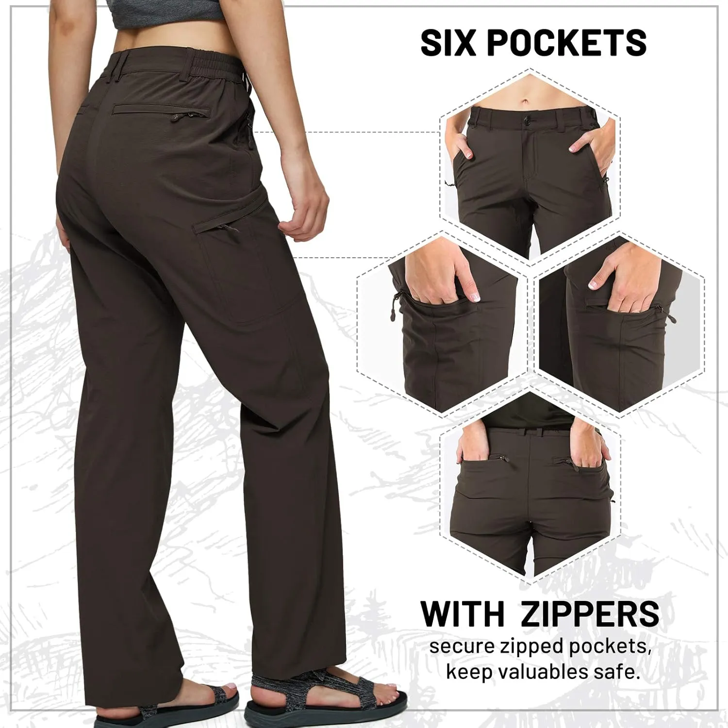 MIER Women's Quick Dry Cargo Pants Lightweight Tactical Hiking Pants with 6 Pockets, Stretchy and Water-Resistant
