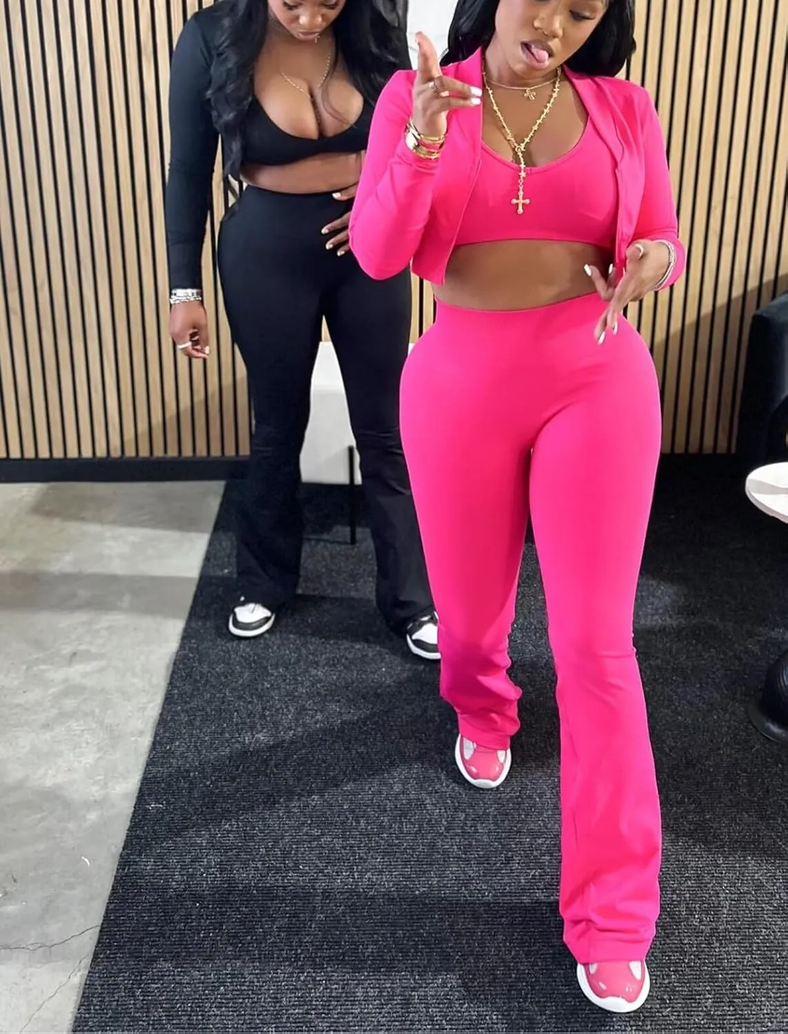 Mintsnow Women 3 Piece Sweatsuit Outfits Sets Long Sleeve Zipper Jacket Crop Tops and Long Flare Pants Set Workout Tracksuit