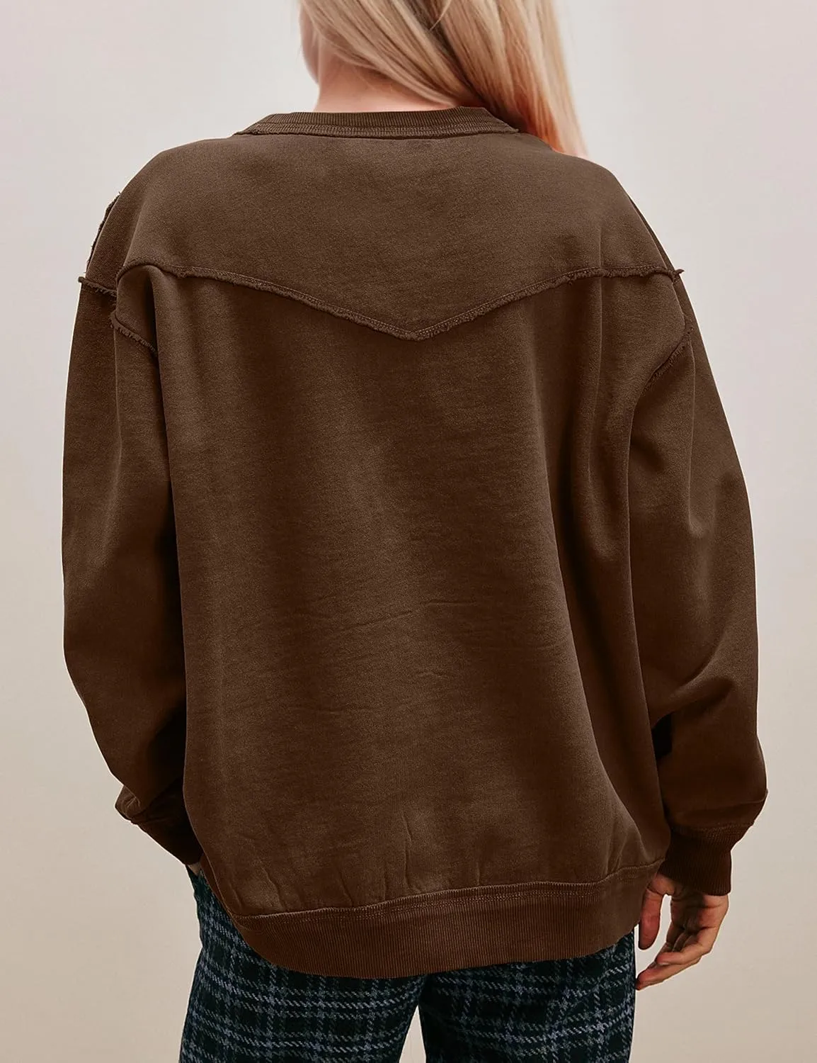MISSACTIVER Women Oversized Sweatshirts Exposed Seam Pullover Sweatshirt Crewneck Pullover Tops Streetwear with Pocket