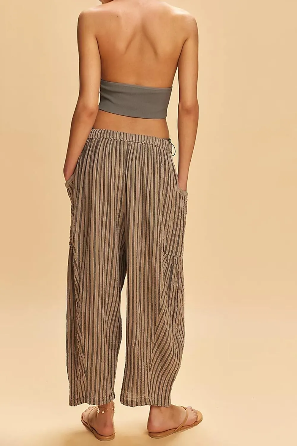 MISSACTIVER Women Summer Striped Harem Pants Flowy Baggy Casual Wide Leg Trousers Drawstring Boho Palazzo Pants with Pockets