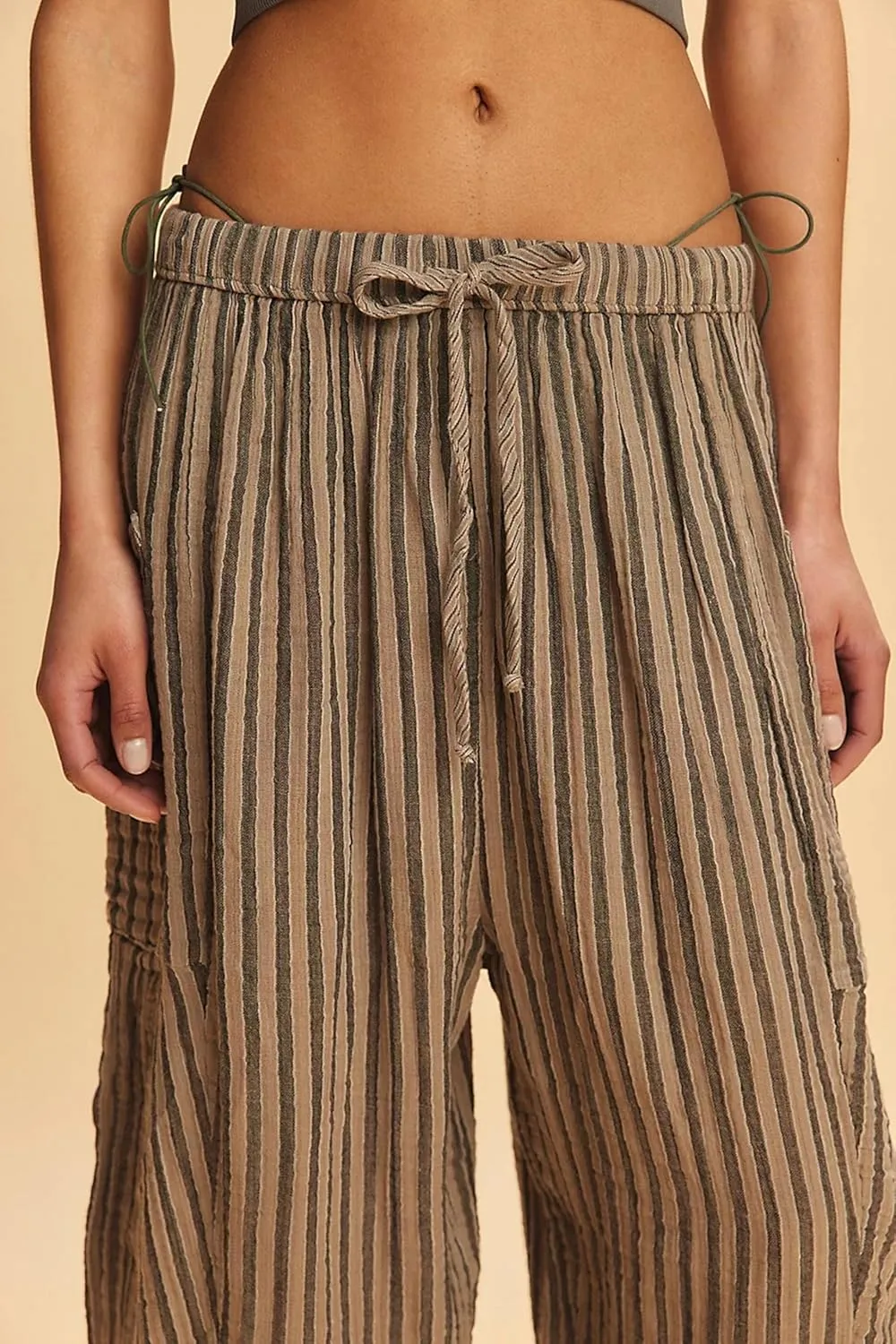 MISSACTIVER Women Summer Striped Harem Pants Flowy Baggy Casual Wide Leg Trousers Drawstring Boho Palazzo Pants with Pockets