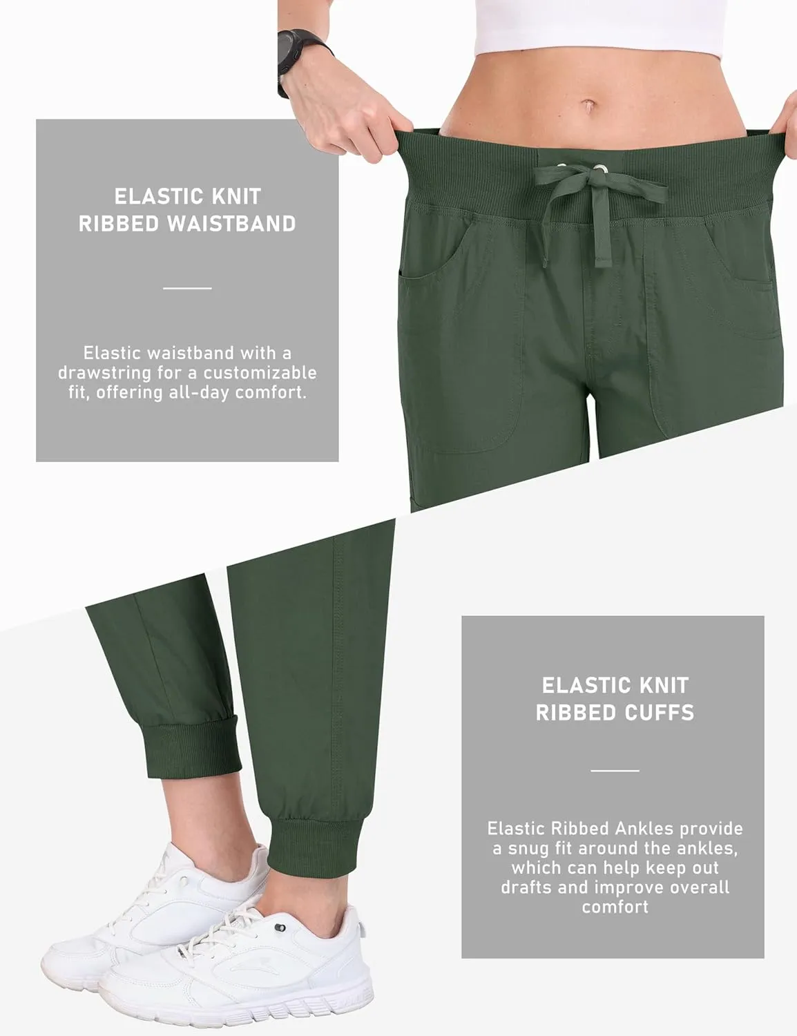 MoFiz Women's Cargo Joggers Lightweight Quick-Dry Elastic Waist Summer Pants for Hiking, Golf & Outdoor Travel Ankle Cuffs