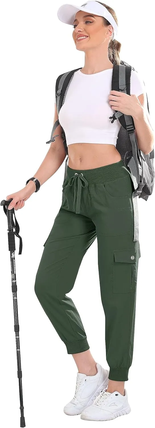 MoFiz Women's Cargo Joggers Lightweight Quick-Dry Elastic Waist Summer Pants for Hiking, Golf & Outdoor Travel Ankle Cuffs