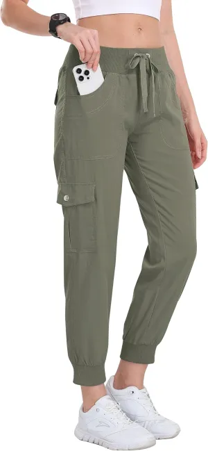 MoFiz Women's Cargo Joggers Lightweight Quick-Dry Elastic Waist Summer Pants for Hiking, Golf & Outdoor Travel Ankle Cuffs