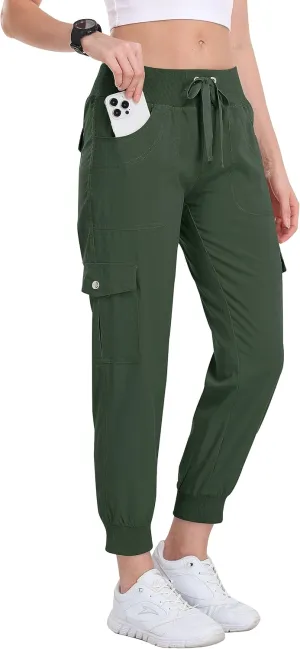 MoFiz Women's Cargo Joggers Lightweight Quick-Dry Elastic Waist Summer Pants for Hiking, Golf & Outdoor Travel Ankle Cuffs