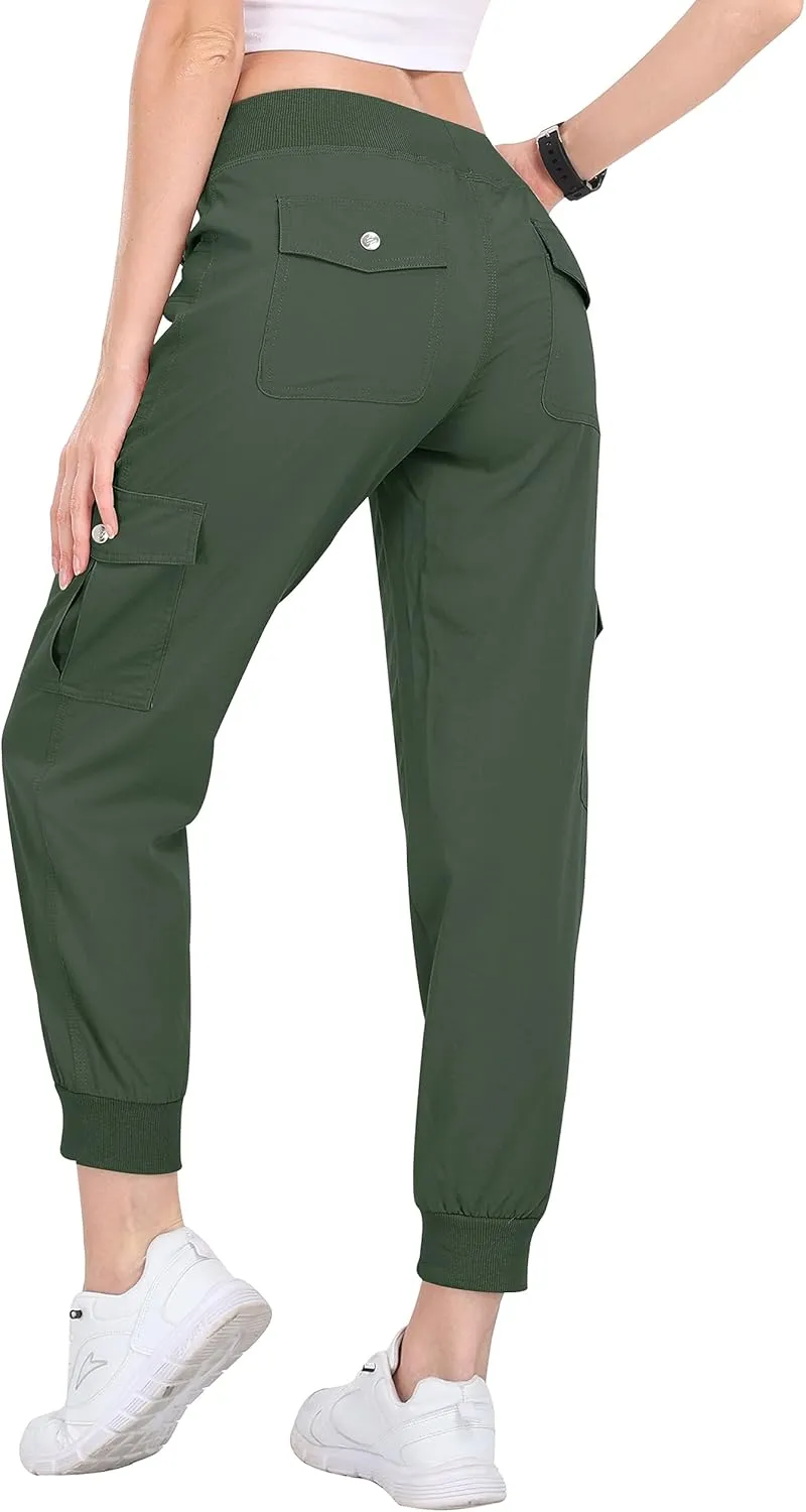 MoFiz Women's Cargo Joggers Lightweight Quick-Dry Elastic Waist Summer Pants for Hiking, Golf & Outdoor Travel Ankle Cuffs