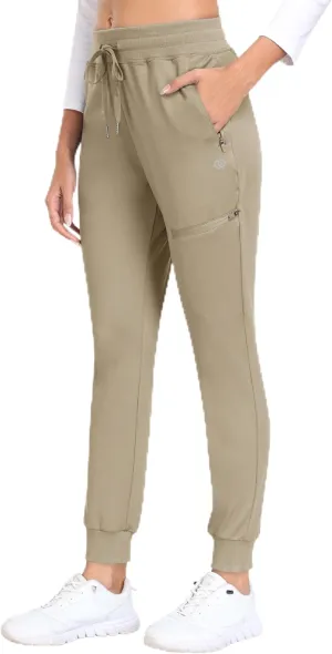 MoFiz Women's Fleece Lined Hiking Pants Water Resistant High Waisted Thermal Joggers Winter Running Sweatpants Zip Pockets