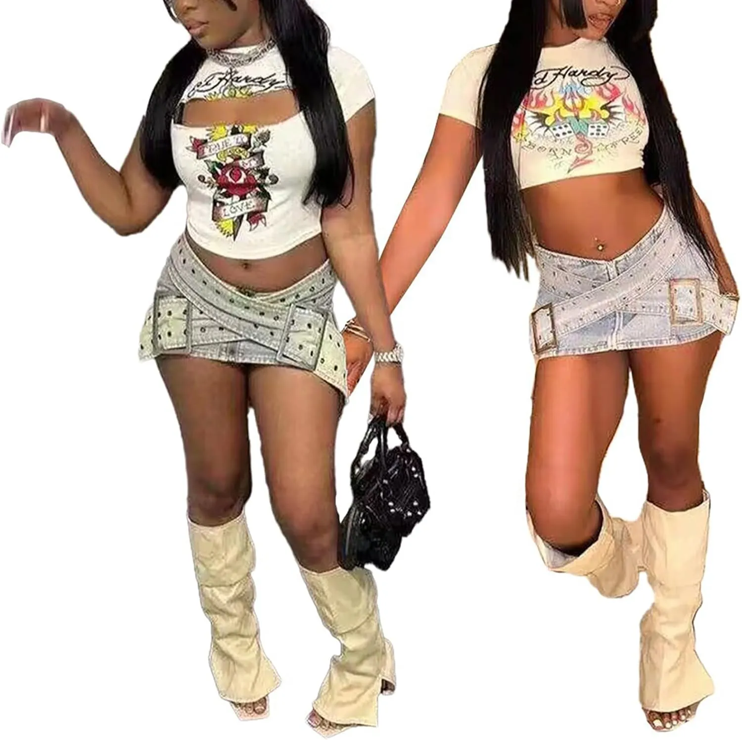 Molisry Women Cargo Skirt Buckled Belt Low Waist Slim Fit Mini Skirt Sexy Cargo Jean Skirt Club Party