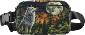 Moon Wolf Fanny Pack Water Resistant, Women Men Waist Pack Sling Bag Purse for Travel Hiking