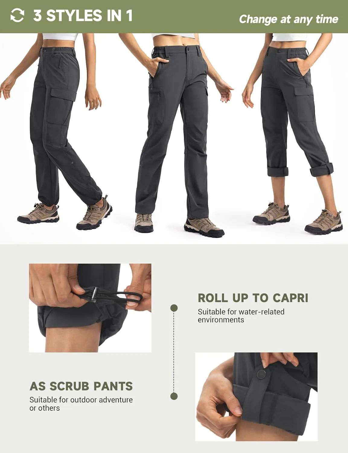 Moosehill Women's Hiking Pants Lightweight Quick Dry Water Resistant Cargo Travel Work Summer Pants for All Seasons