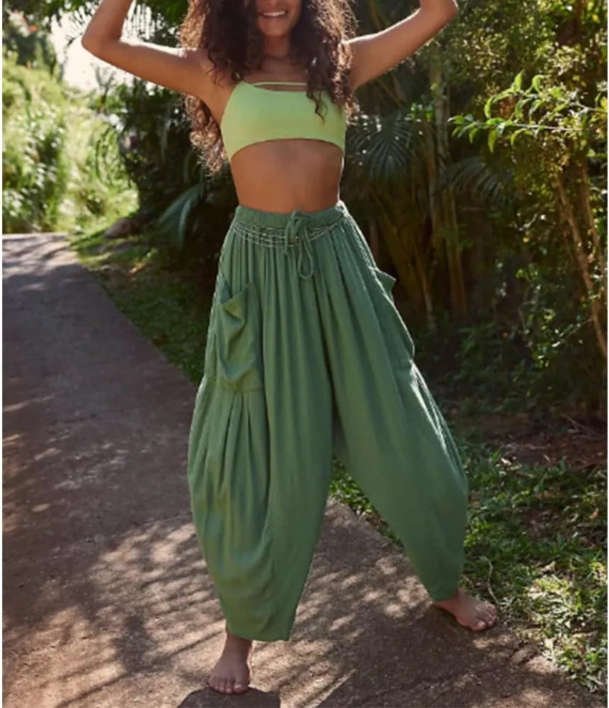 MUGUOY Liudraka Womens Wide Leg Pants,Liudraka Plus Size Pants,Casual Work High Waist Elastic Drawstring Loose Trousers