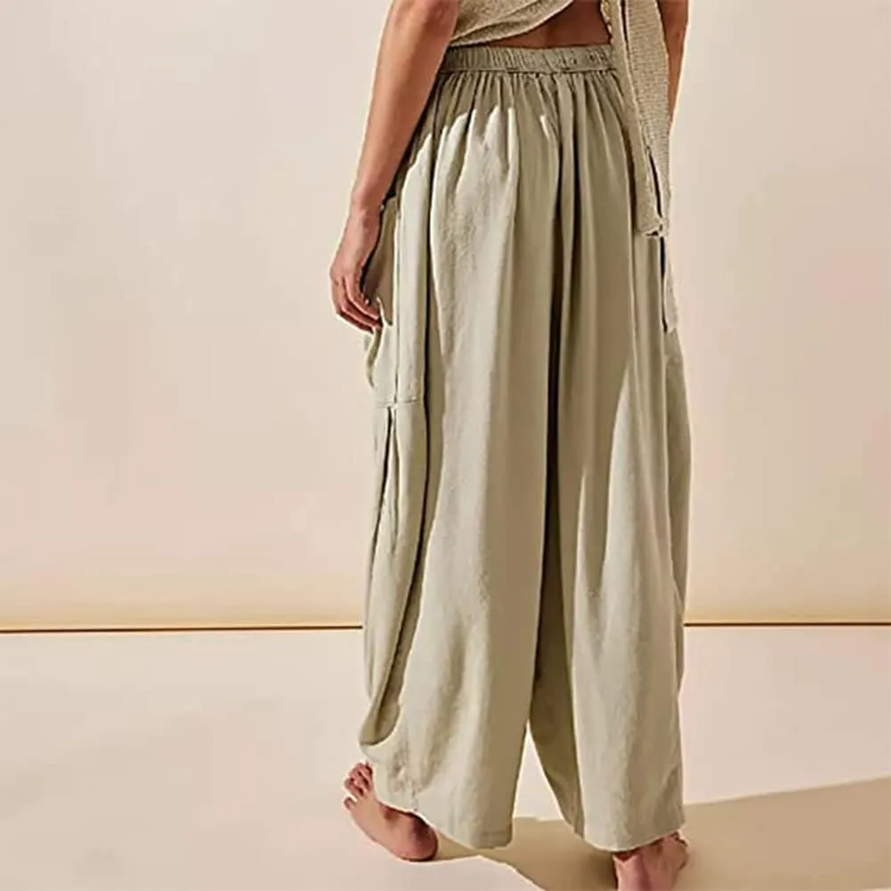 MUGUOY Liudraka Womens Wide Leg Pants,Liudraka Plus Size Pants,Casual Work High Waist Elastic Drawstring Loose Trousers